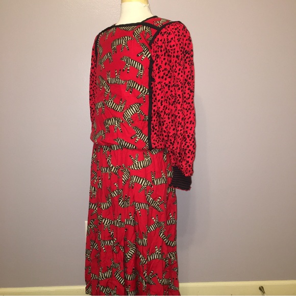 JEANNE MARC Dress VINTAGE Pop Art ZEBRA Cheetah RED / BLACK - Sz 4 Made in USA - Picture 4 of 16